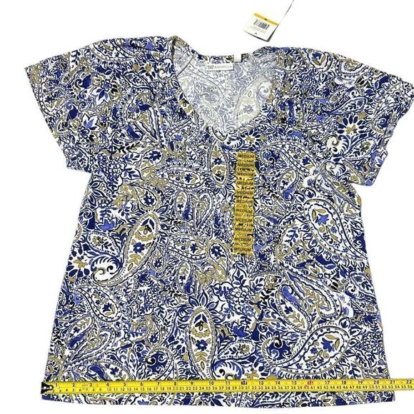 Rafaella Women’s Knit V-Neck Ruffled Short Sleeve Fashion Top - Picture 5 of 8